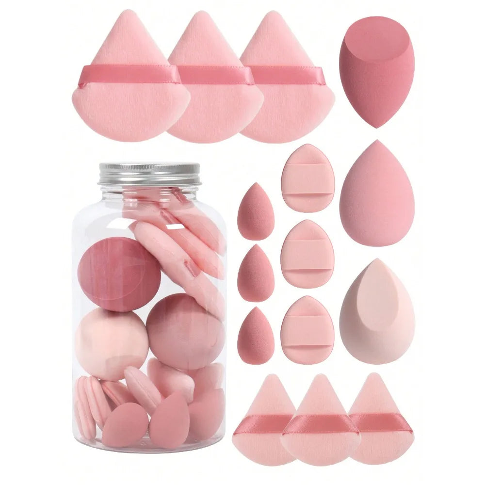 15pcs Makeup Sponge Set With Storage Jar,Powder Puff Mini Powder Puff Mini Finger Air Cushion Triangle puff