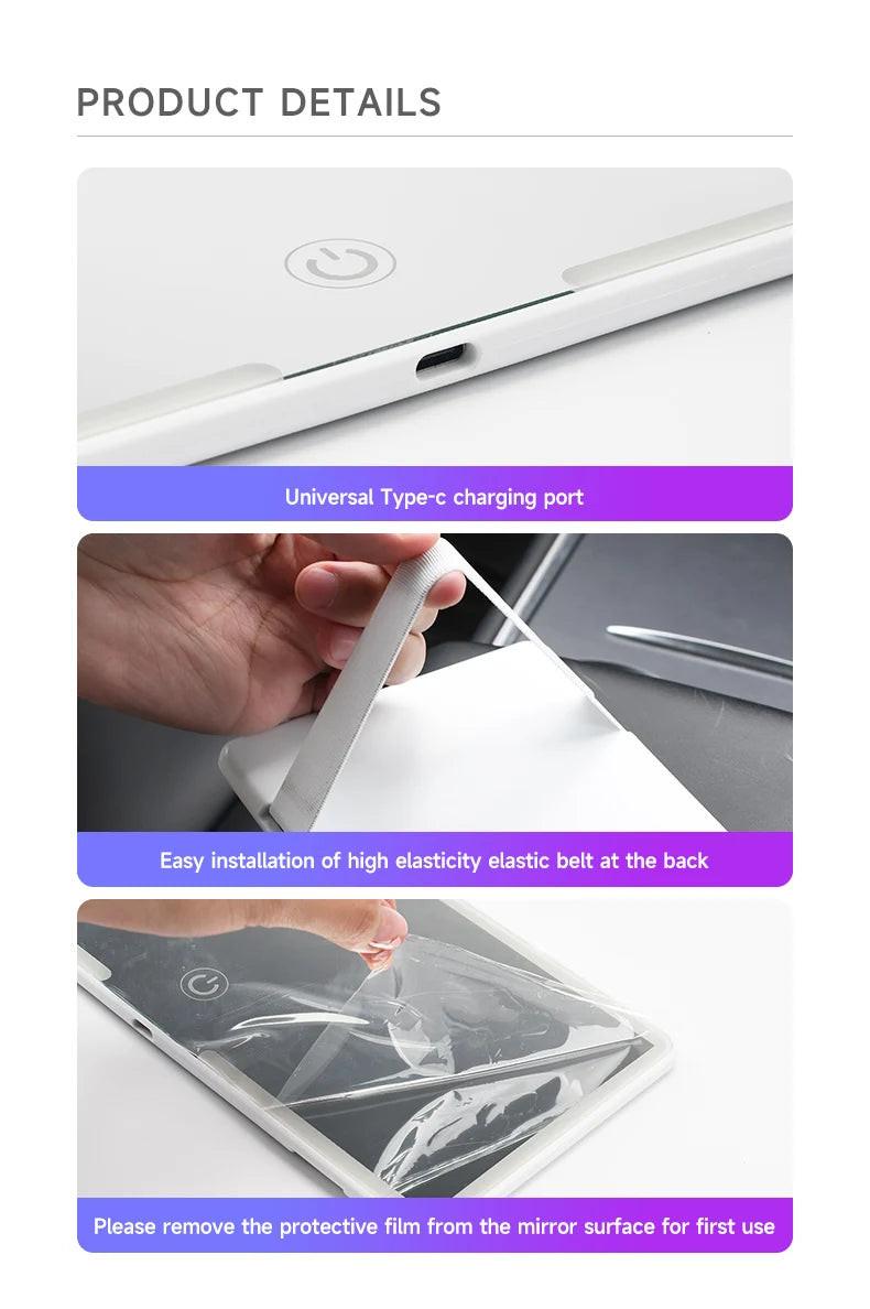 Car Interior Makeup Mirrors Sun Visor Plate LED Mirror for Girls Women Rechargeable Fill Light Universal Vanity Mirror