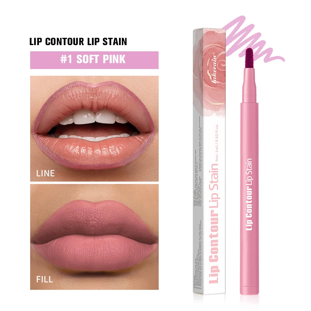 Long-lasting Lip Contour Lip Stain 2 In 1 Smudge-proof Lip Liner Pencil Ultra Pigmented Dual-Sided Design Non-Stick Cup Makeup