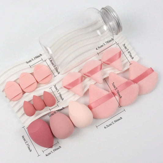 15pcs Makeup Sponge Set With Storage Jar,Powder Puff Mini Powder Puff Mini Finger Air Cushion Triangle puff