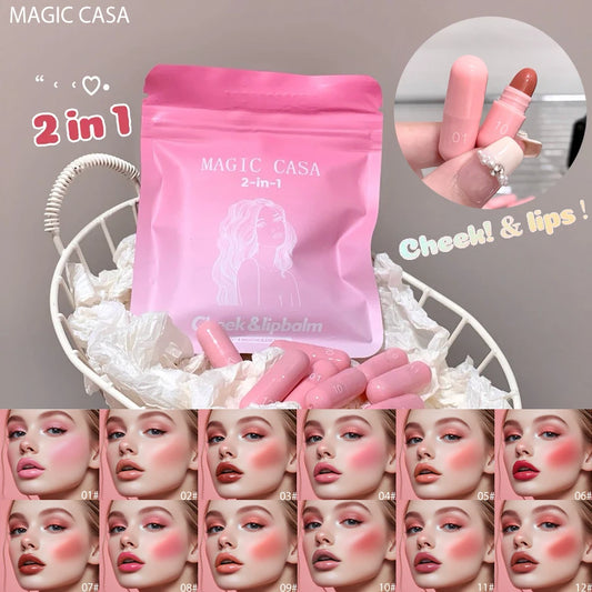 12-Color Pink Lip and Cheek Dual-Use Capsule Lipstick Set Long-Lasting, Color-Retaining, Waterproof makeup