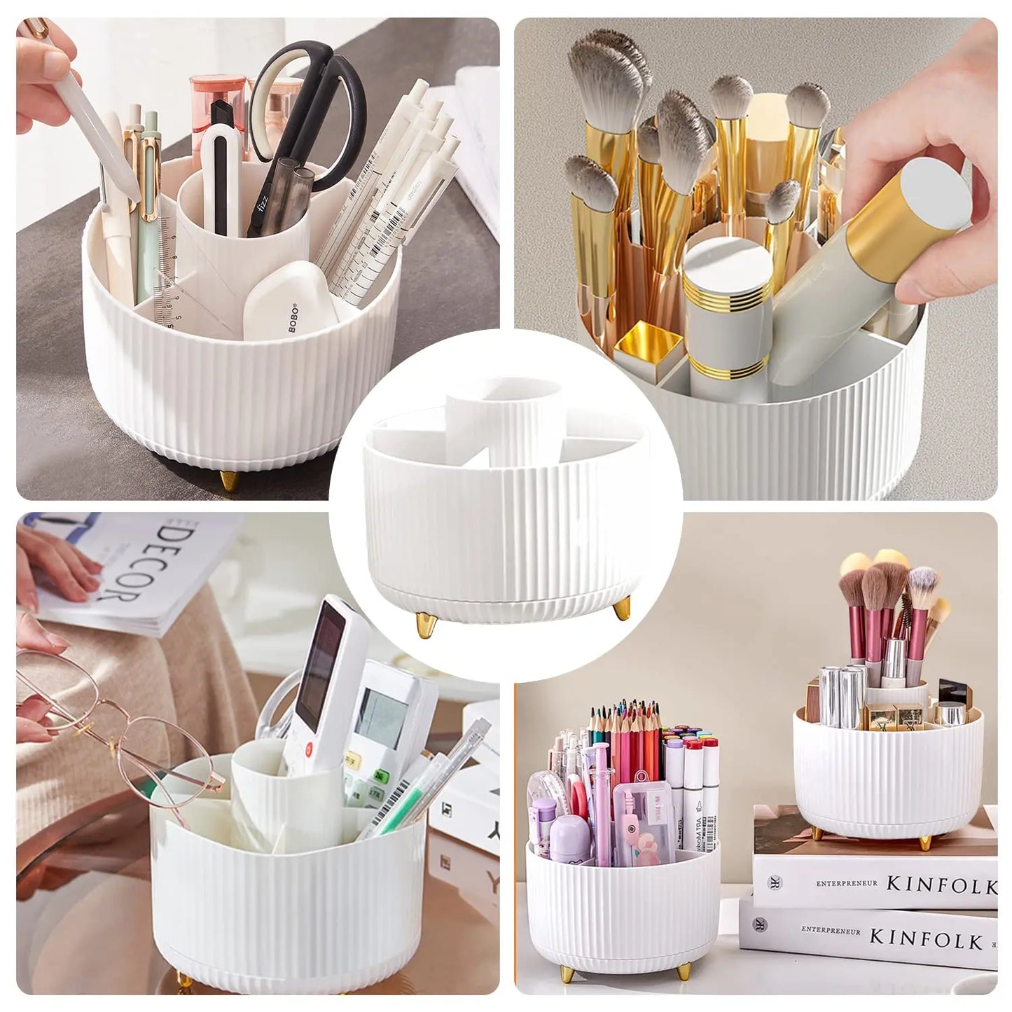Stylish 5 Slot Makeup Brush Holder Organizer 360° Rotating Makeup Brush Organizer for Dresser Desktop Bathroom Office Storage