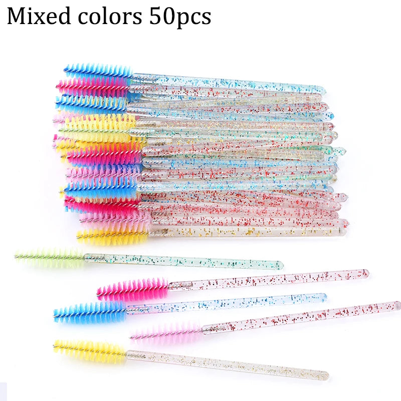 50pcs Eyelash Extension Disposable Eyelash Brush Mascara Stick Applicator Propeller Eye Lashes Makeup Brush Set Makeup Tools