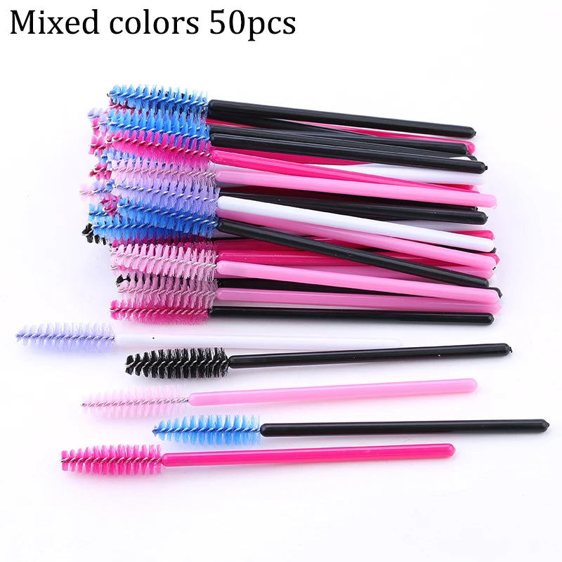 50pcs Eyelash Extension Disposable Eyelash Brush Mascara Stick Applicator Propeller Eye Lashes Makeup Brush Set Makeup Tools