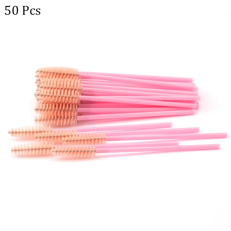 50pcs Eyelash Extension Disposable Eyelash Brush Mascara Stick Applicator Propeller Eye Lashes Makeup Brush Set Makeup Tools