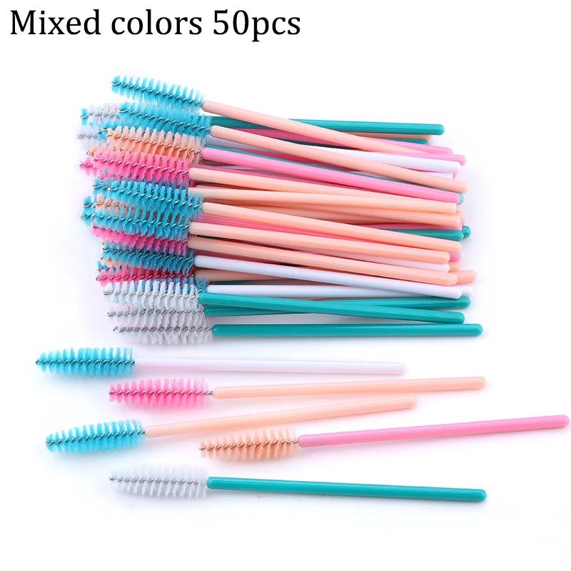 50pcs Eyelash Extension Disposable Eyelash Brush Mascara Stick Applicator Propeller Eye Lashes Makeup Brush Set Makeup Tools