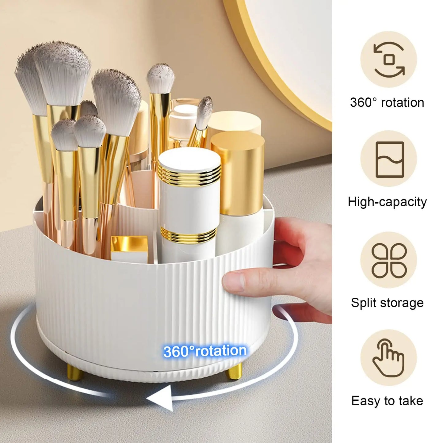 Stylish 5 Slot Makeup Brush Holder Organizer 360° Rotating Makeup Brush Organizer for Dresser Desktop Bathroom Office Storage