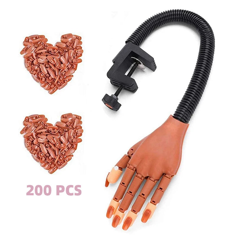 Practice Hand For Acrylic Nails Adjustable Flexible Nail Practice Hands Training Movable Nail Manicure Hand with 100 Nail Tips