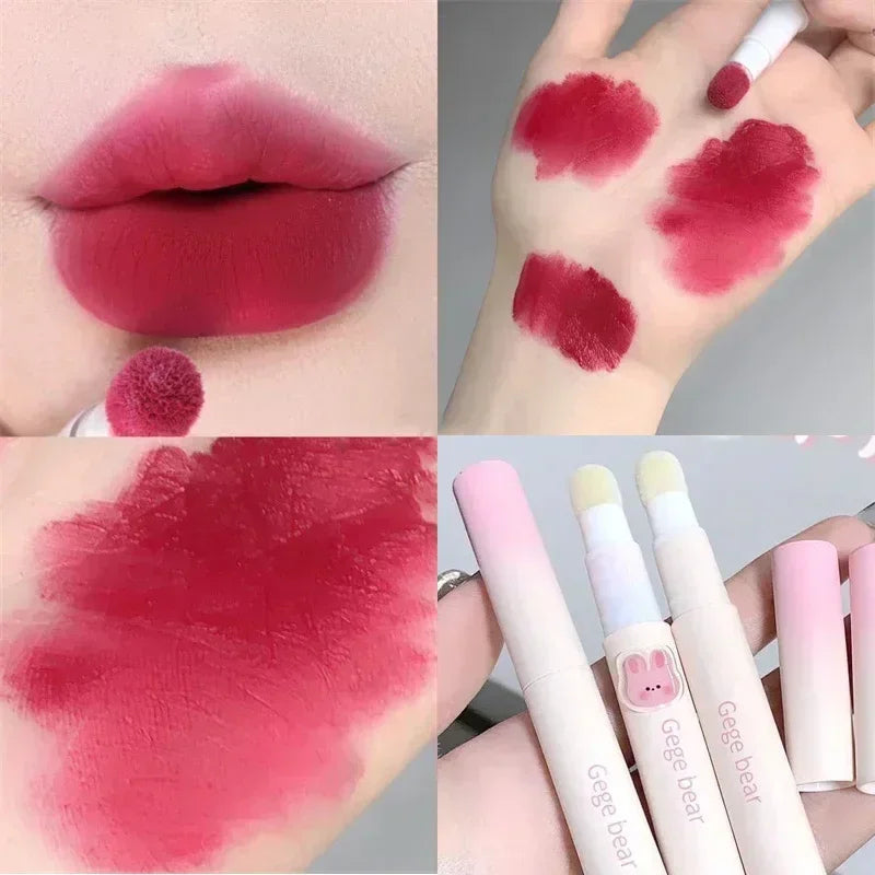 Korea Fluffy Velvet Soft Lip Glaze Liquid Lipstick Cream Matte Rose Red Pigment Waterproof Long Lasting Dye Cheek Woman Makeup