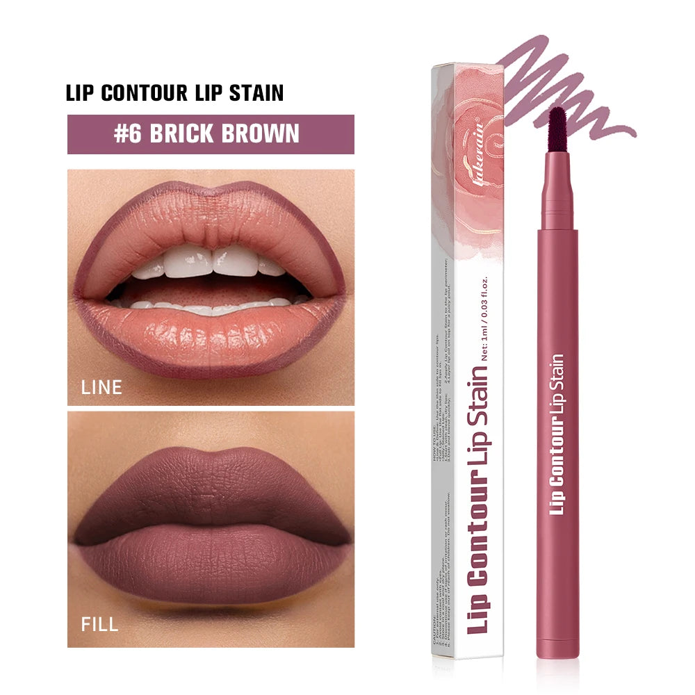 Long-lasting Lip Contour Lip Stain 2 In 1 Smudge-proof Lip Liner Pencil Ultra Pigmented Dual-Sided Design Non-Stick Cup Makeup