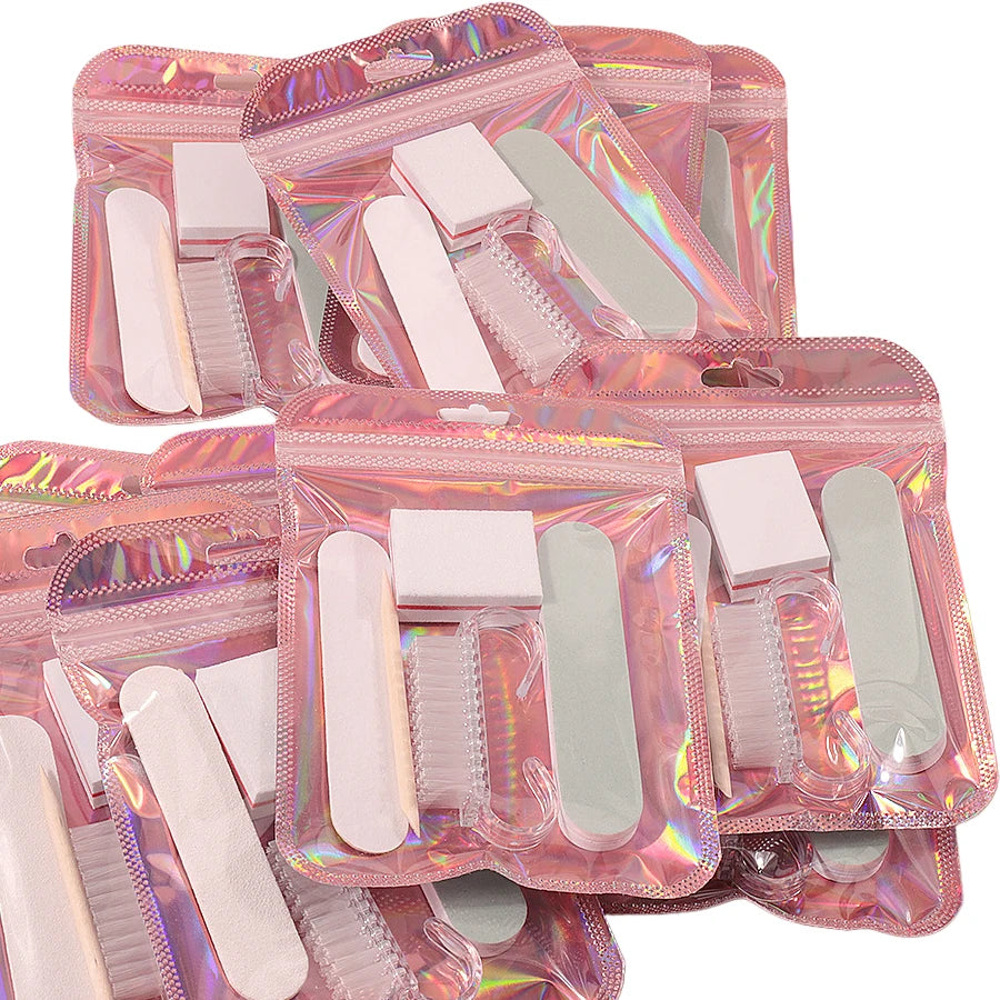 1/3/5 Set Press On Nails Prep Kit with Nail File Buffer Polishing Tool Cuticle Stick Cleaning Brush, Home Manicure Pedicure