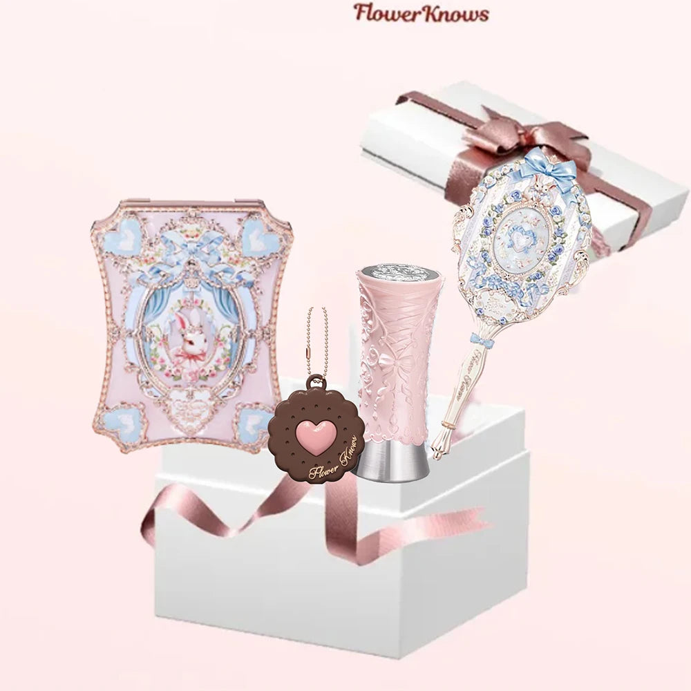 Flower Knows Makeup Set Eye Shadow Lipstick Swan Liquid Eyeshadow Hand Mirrors Hairpin Brush Gift Box For Girlfriend