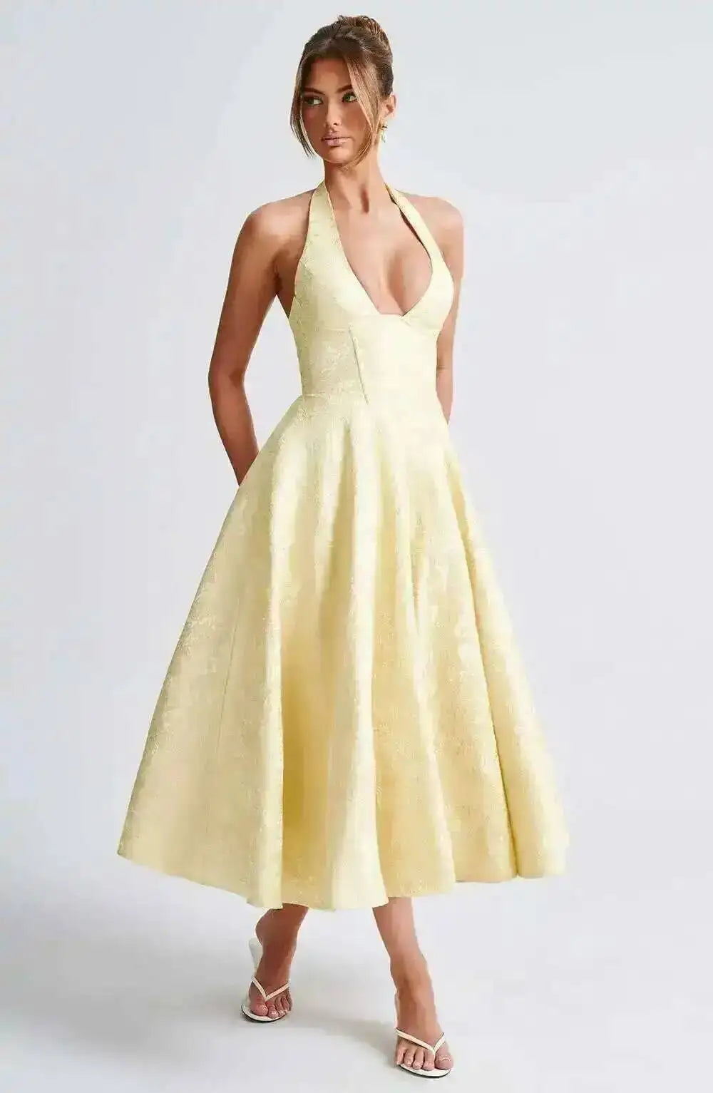 Giyu Club Evening Party Dresses Women 2025 Summer Sexy Bow Halter Long Dress Elegant Jacquard Lace Up Backless Birthday Robe