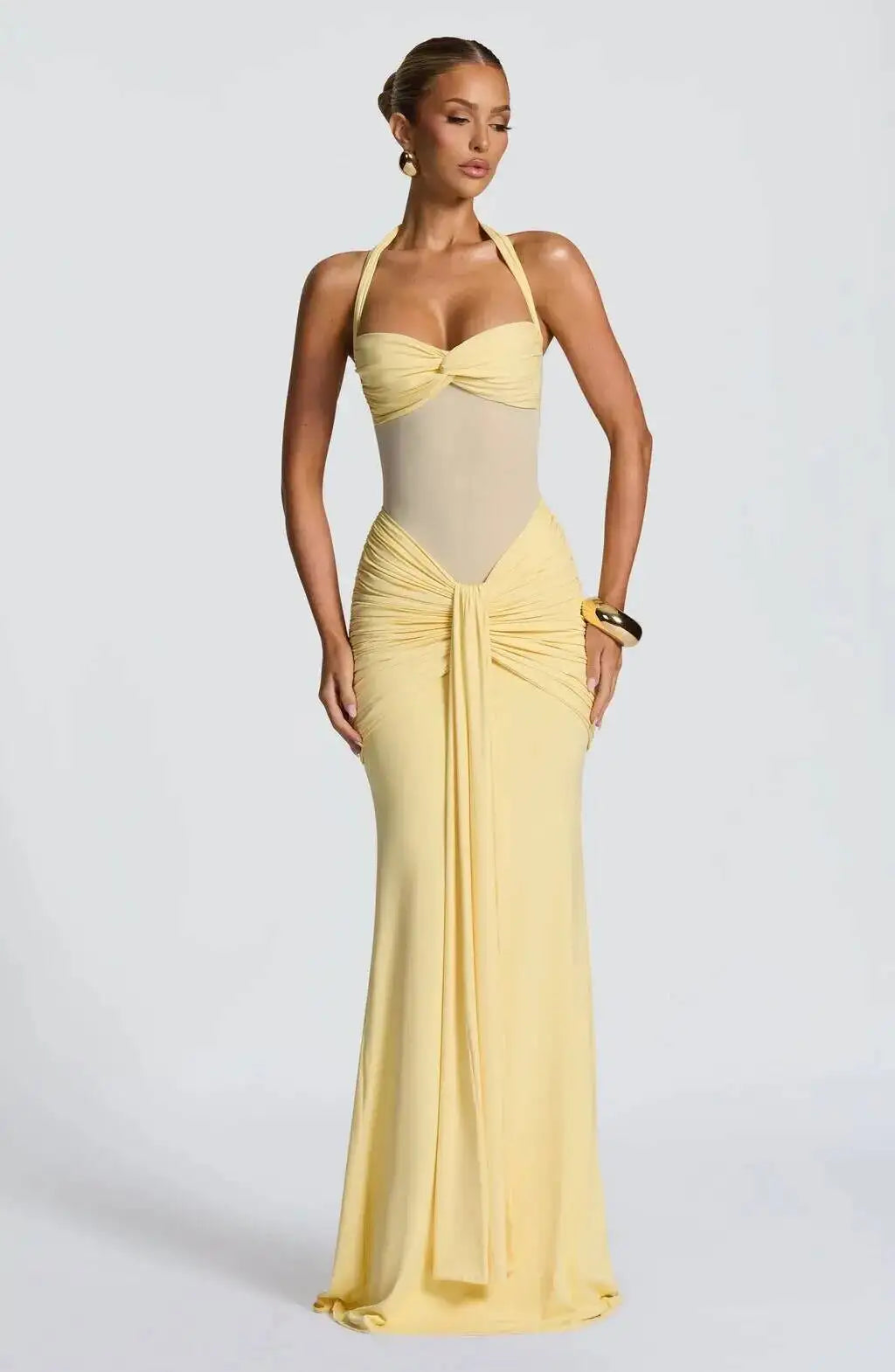 Giyu Sexy Evening Club Party Dresses 2025 Women Summer See Through Mesh Maxi Long Dress Bodycon Draped Ruched Mermaid Robe
