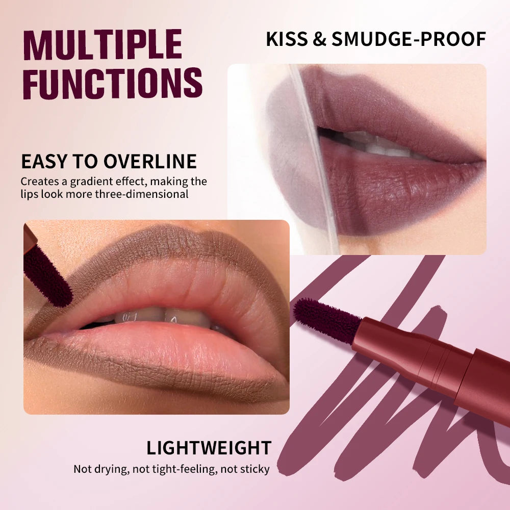 Long-lasting Lip Contour Lip Stain 2 In 1 Smudge-proof Lip Liner Pencil Ultra Pigmented Dual-Sided Design Non-Stick Cup Makeup