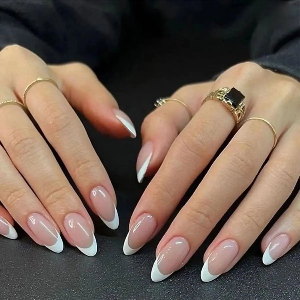 24Pcs Detachable Acrylic False Nails Press On Nail Cute Cherry French Almond Wearable Artificial Fake Nails Full Cover Nail Tips