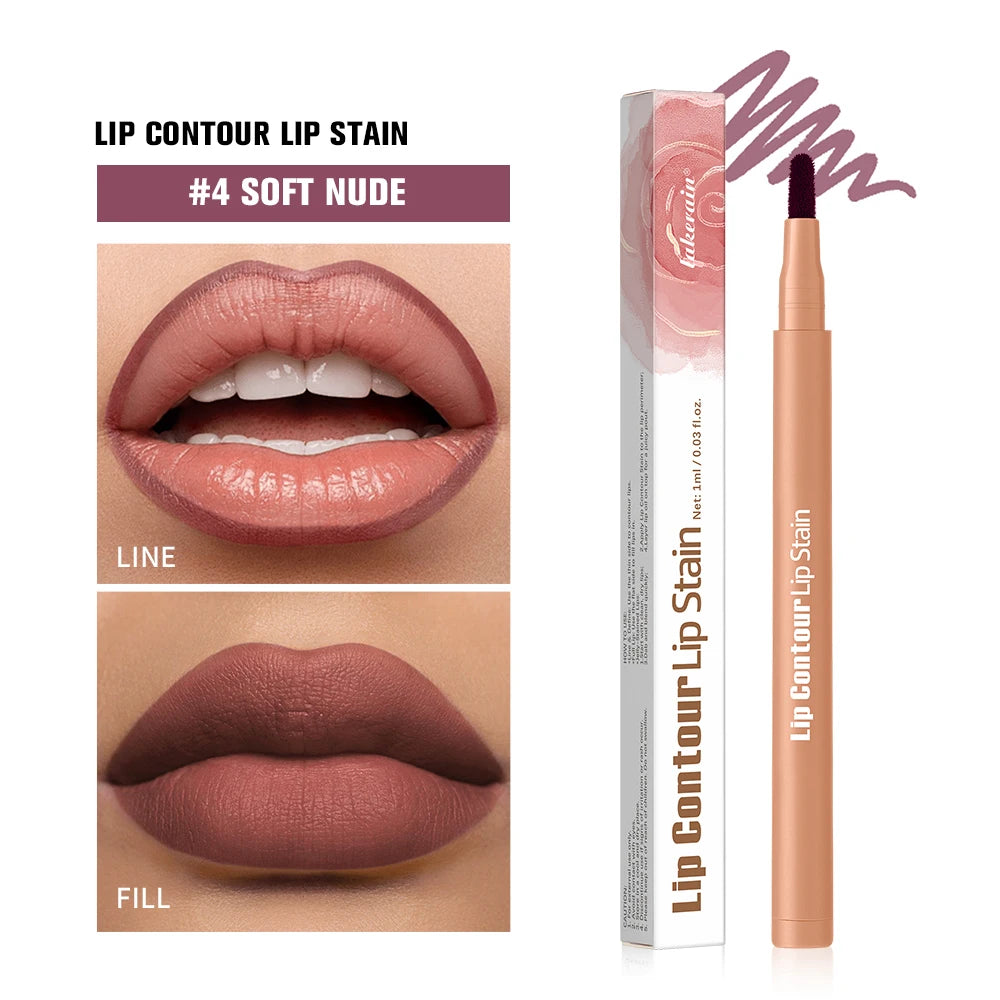 Long-lasting Lip Contour Lip Stain 2 In 1 Smudge-proof Lip Liner Pencil Ultra Pigmented Dual-Sided Design Non-Stick Cup Makeup
