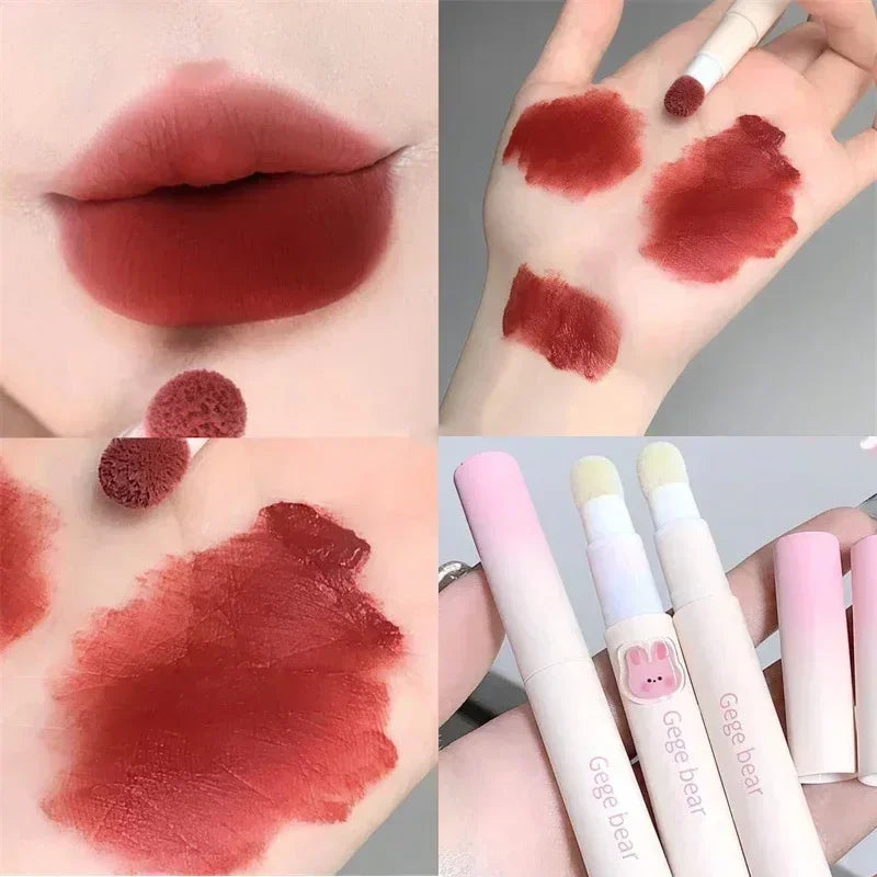 Korea Fluffy Velvet Soft Lip Glaze Liquid Lipstick Cream Matte Rose Red Pigment Waterproof Long Lasting Dye Cheek Woman Makeup