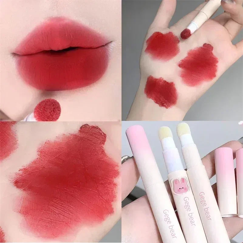 Korea Fluffy Velvet Soft Lip Glaze Liquid Lipstick Cream Matte Rose Red Pigment Waterproof Long Lasting Dye Cheek Woman Makeup