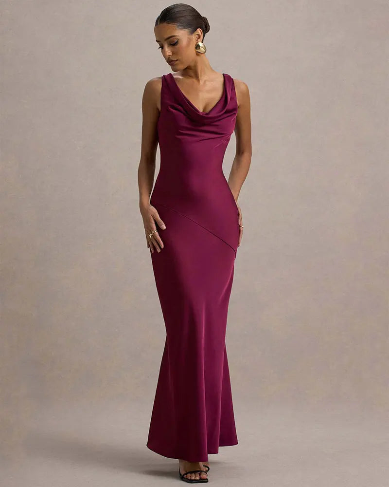 GACVGA Satin Elegant Maxi Evening Dress Women Sleeveless Slim Robe Gowns Sexy Bodycon Club Party Long Dresses Vestido