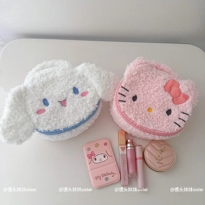 Large Capacity Cosmetics Storage Bag Kuromi My Melody Hello Kitty Cartoon Plush Bag Makeup Bag Travel Storage Bag Gifts Girl