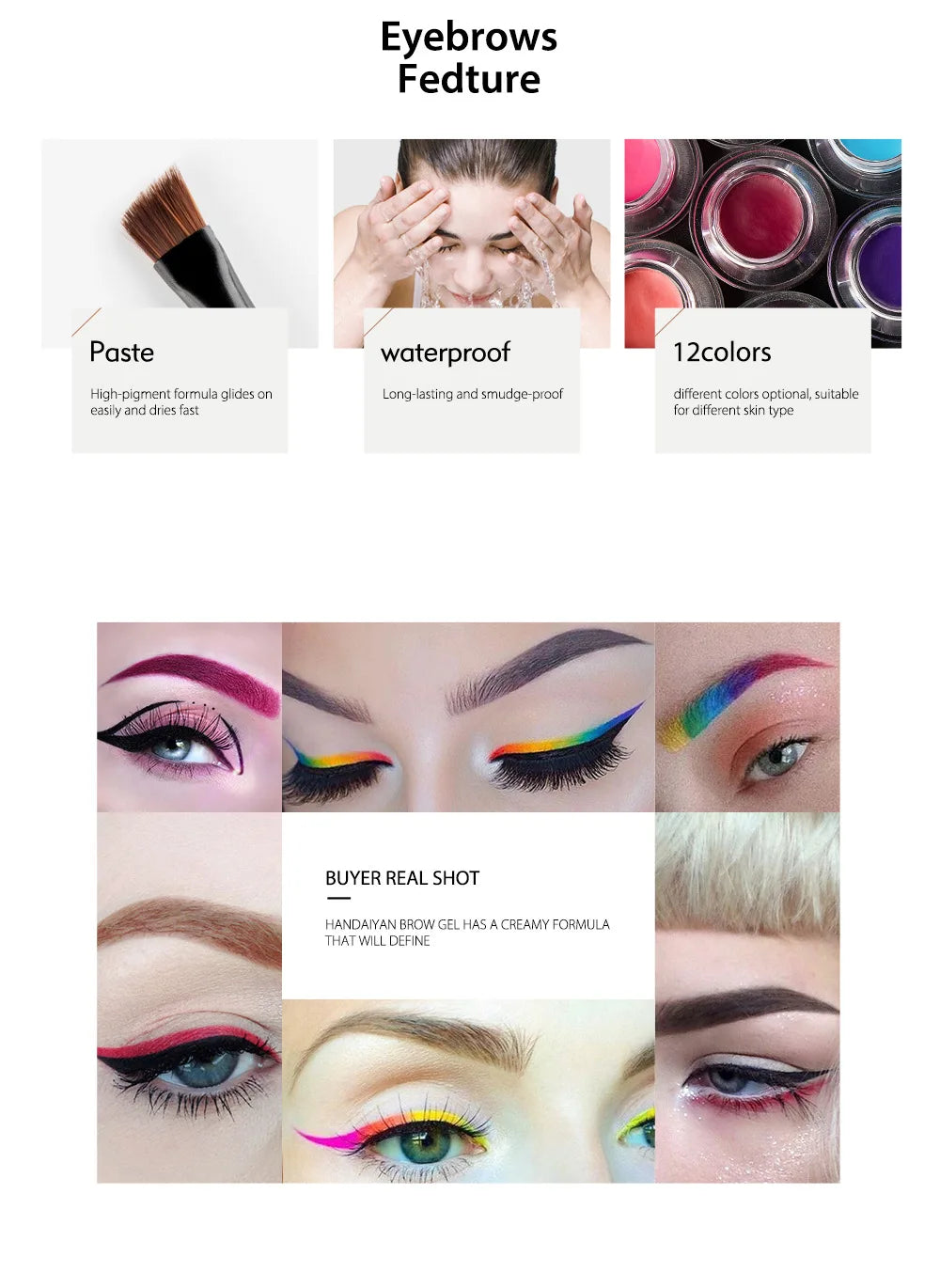 HANDAIYAN 12 Color Waterproof Eyebrow Cream Professional Eyeliner Eyebrow Gel High Brow Tint Black Eye Brow Makeup Tools