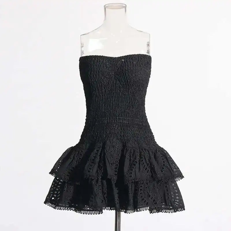 Luxury Embroidery Print Short Dresses Women 2025 Summer Holiday Stretchy Corset Bustier Ruffle Cake Dress Elegant Party Vestidos