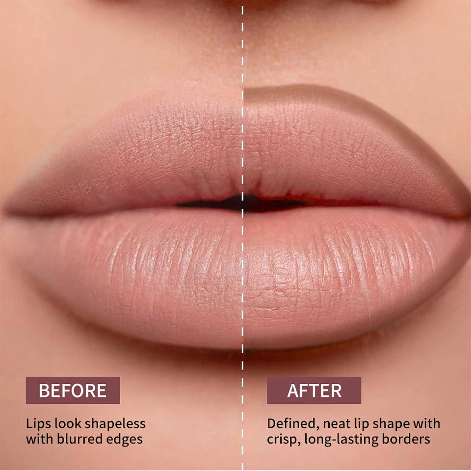 Long-lasting Lip Contour Lip Stain 2 In 1 Smudge-proof Lip Liner Pencil Ultra Pigmented Dual-Sided Design Non-Stick Cup Makeup