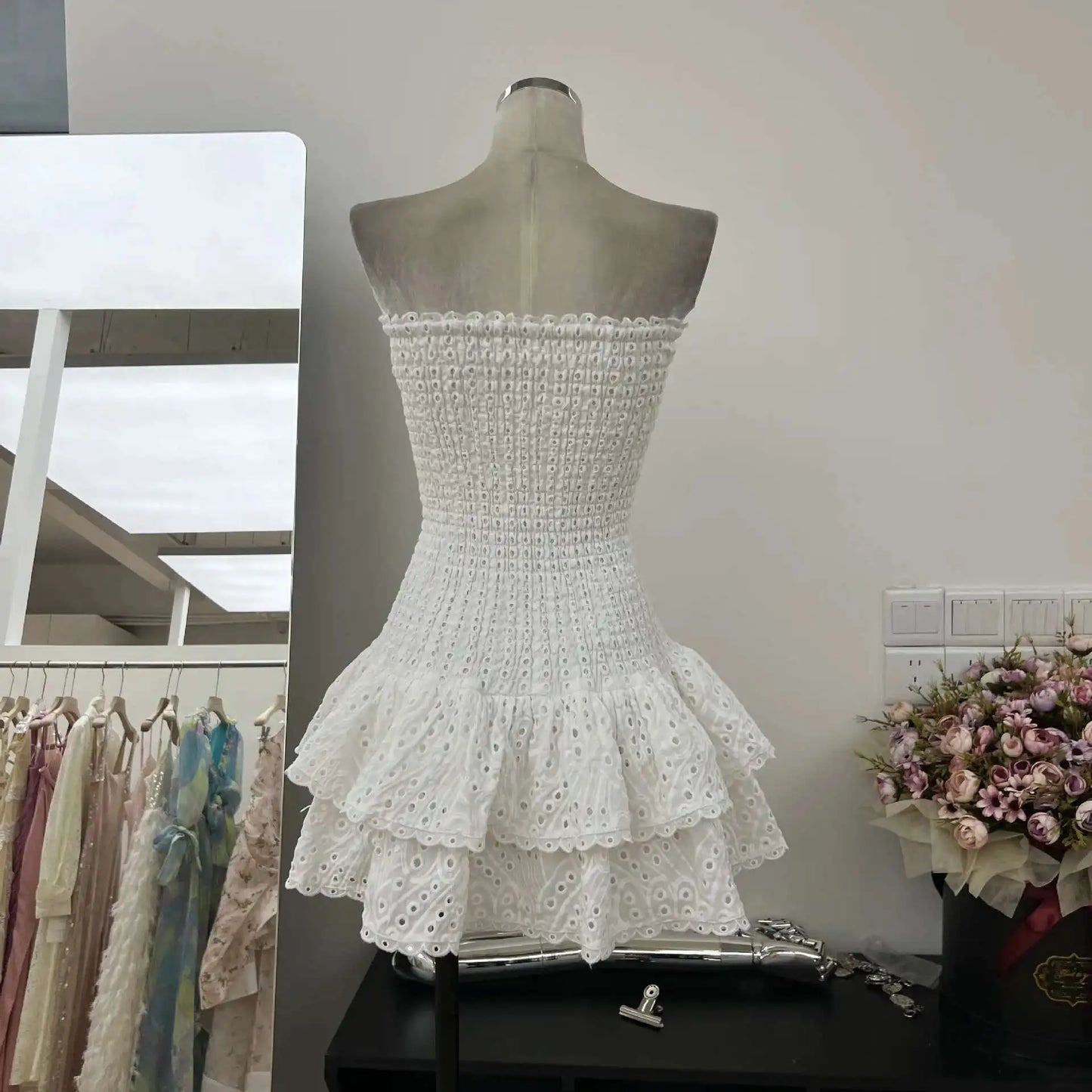 Luxury Embroidery Print Short Dresses Women 2025 Summer Holiday Stretchy Corset Bustier Ruffle Cake Dress Elegant Party Vestidos