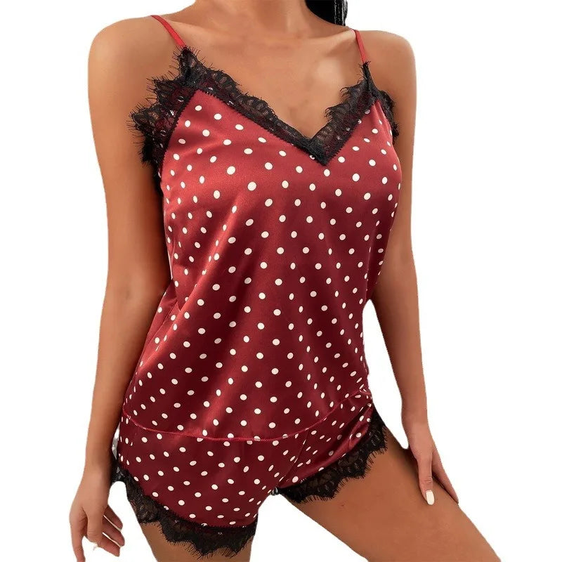 Summer Sexy Seamless Lingerie Women Lace Bowknot Plus Size Sleeveless Sleepwear Sets Pajamas Set Hot Erotic Crop Top Underwear