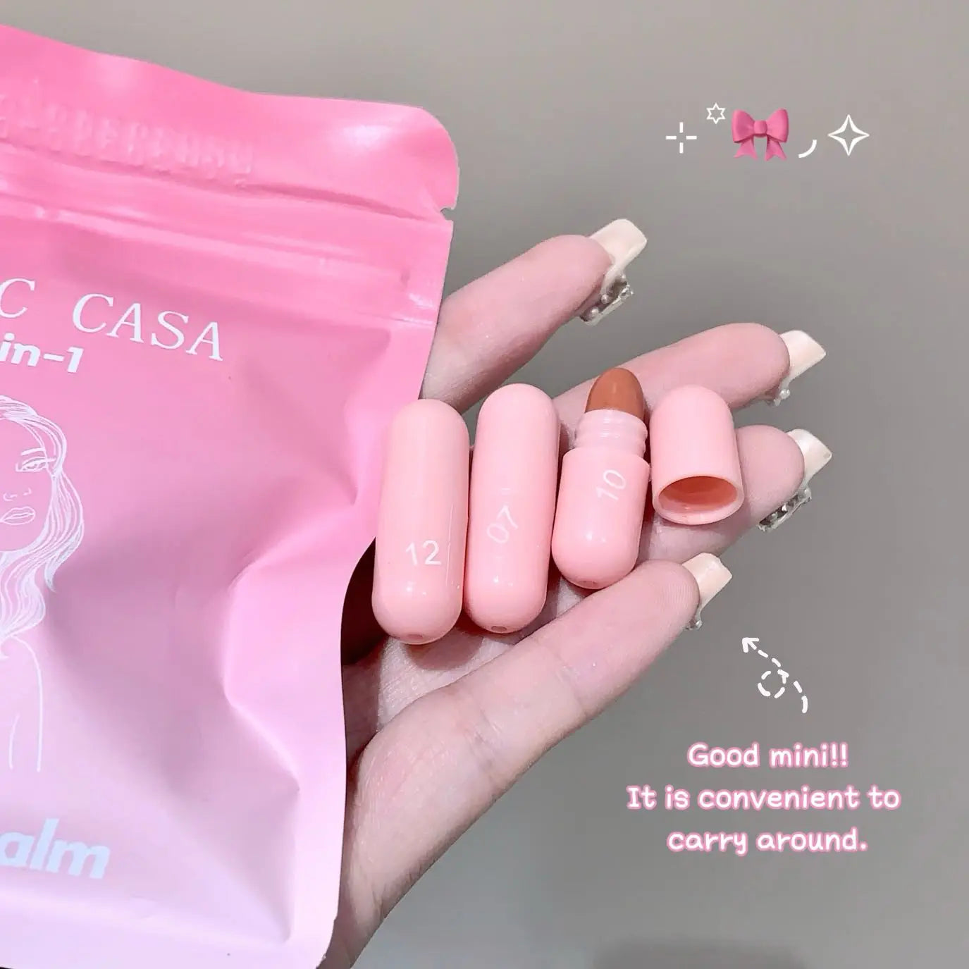 12-Color Pink Lip and Cheek Dual-Use Capsule Lipstick Set Long-Lasting, Color-Retaining, Waterproof  makeup