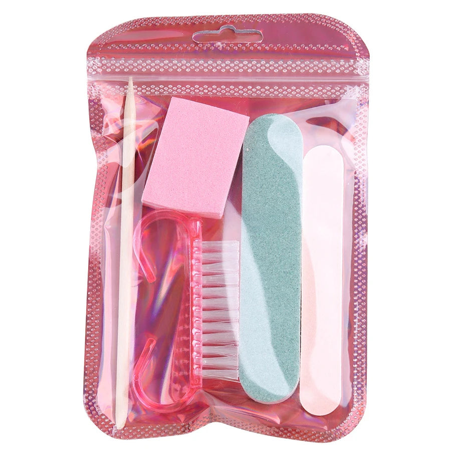 1/3/5 Set Press On Nails Prep Kit with Nail File Buffer Polishing Tool Cuticle Stick Cleaning Brush, Home Manicure Pedicure