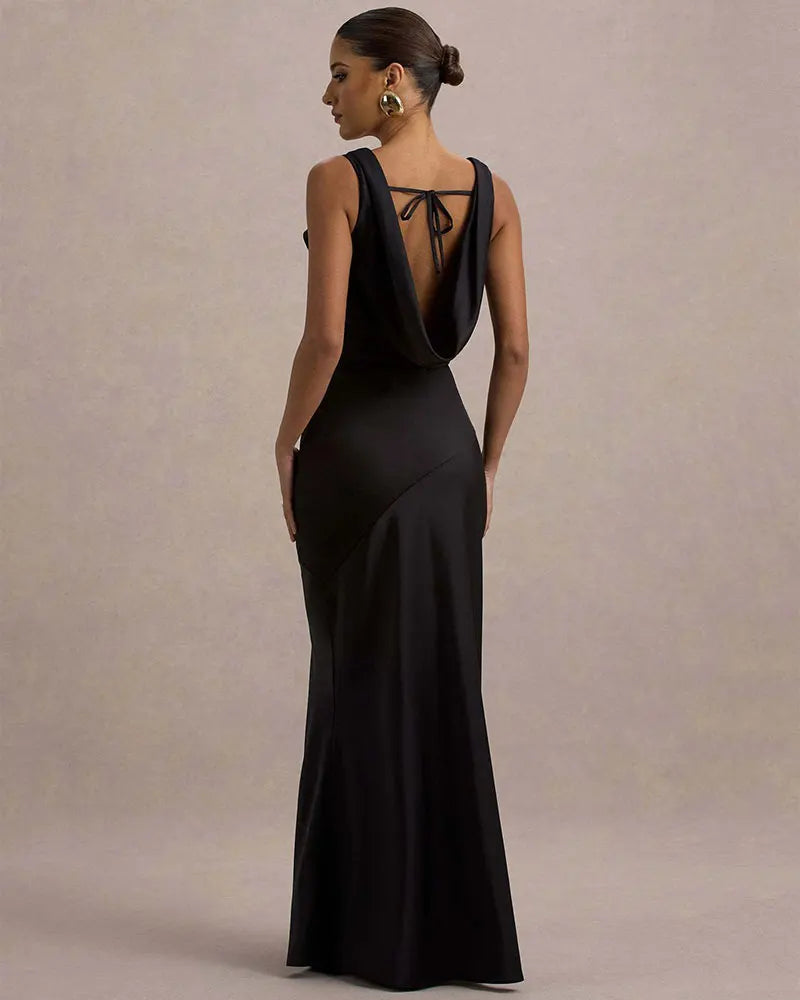 GACVGA Satin Elegant Maxi Evening Dress Women Sleeveless Slim Robe Gowns Sexy Bodycon Club Party Long Dresses Vestido