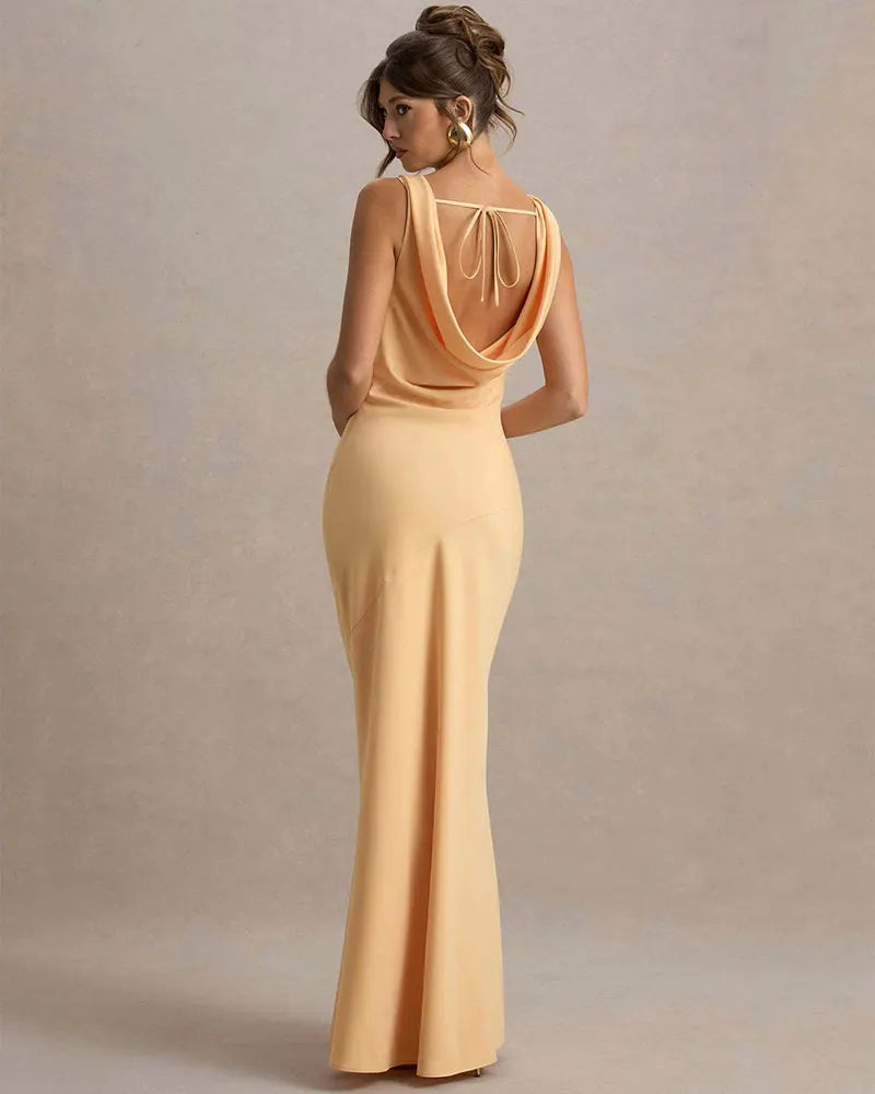 GACVGA Satin Elegant Maxi Evening Dress Women Sleeveless Slim Robe Gowns Sexy Bodycon Club Party Long Dresses Vestido