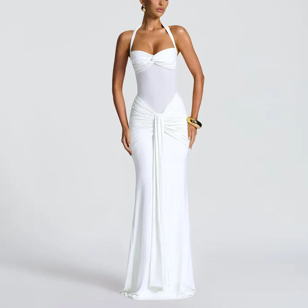 Giyu Sexy Evening Club Party Dresses 2025 Women Summer See Through Mesh Maxi Long Dress Bodycon Draped Ruched Mermaid Robe