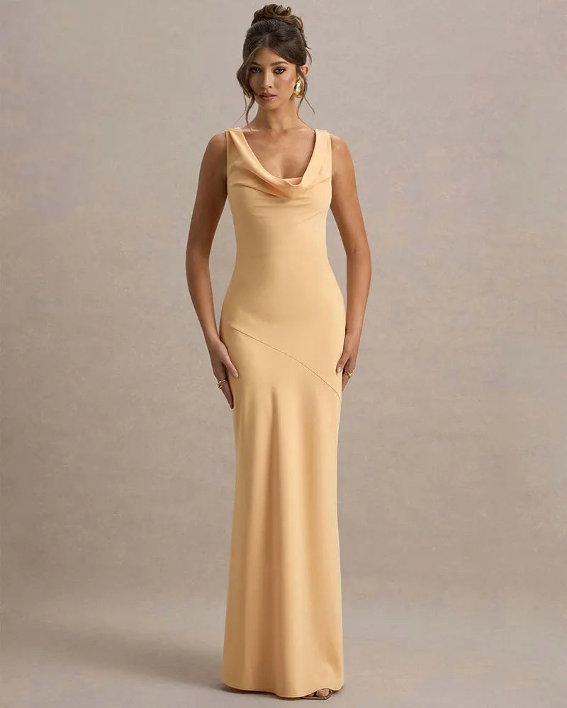 GACVGA Satin Elegant Maxi Evening Dress Women Sleeveless Slim Robe Gowns Sexy Bodycon Club Party Long Dresses Vestido