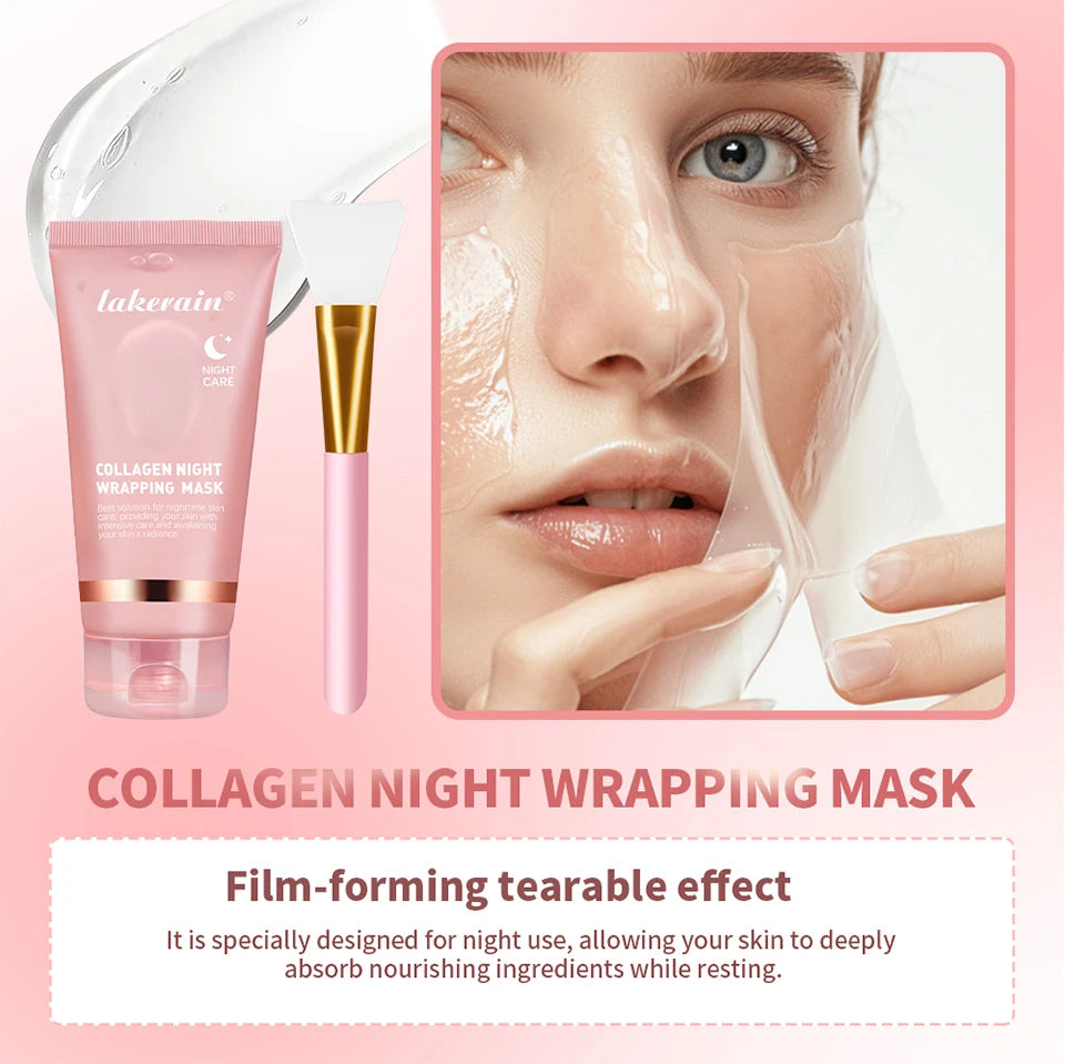 Collagen Peel Off Facial Mask Overnight Wrapping Pack Elasticity Hydration Care Reduces Sagging Dullness Hydrolyzed Collagen For