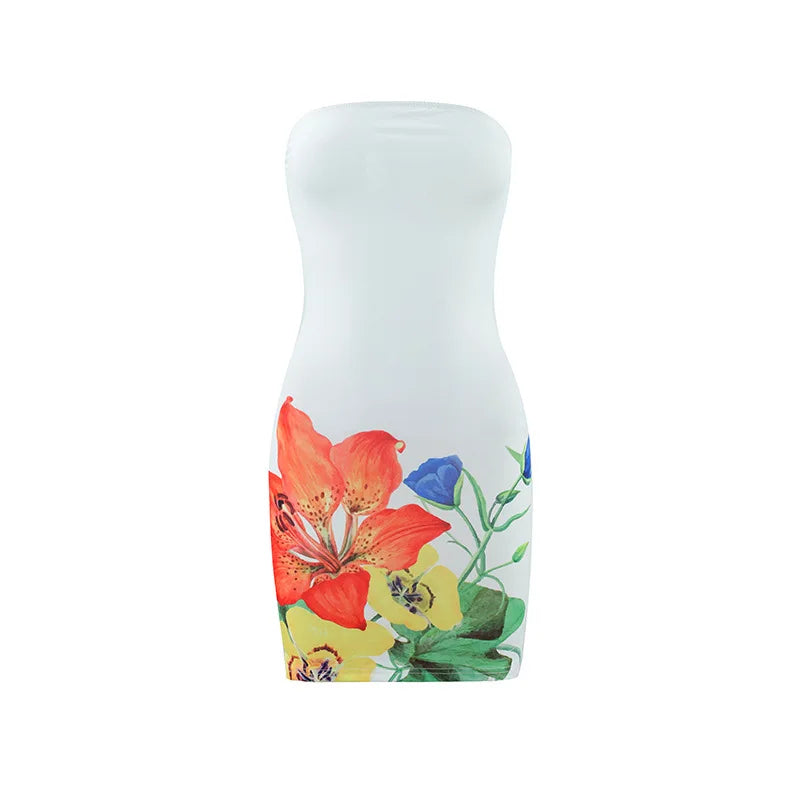 Sexy Sleeveless Strapless Tie Dye Print Tube Dress Women Chest Wrapping Backless Tube Sundress Summer Vocation Beach Clothes