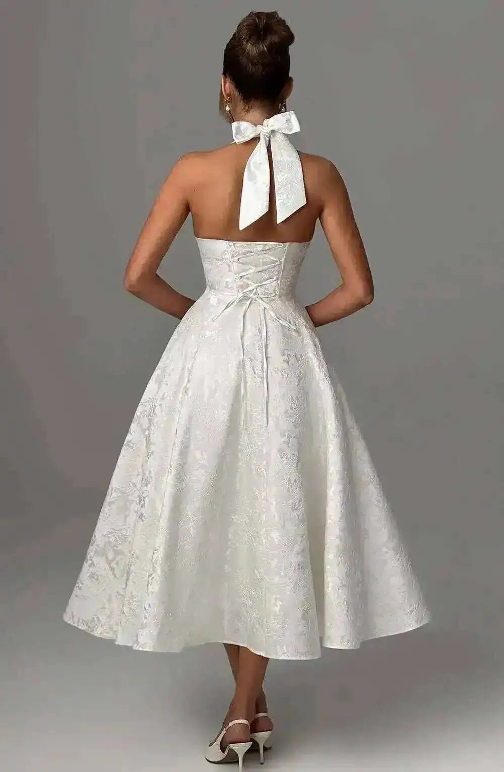 Giyu Club Evening Party Dresses Women 2025 Summer Sexy Bow Halter Long Dress Elegant Jacquard Lace Up Backless Birthday Robe