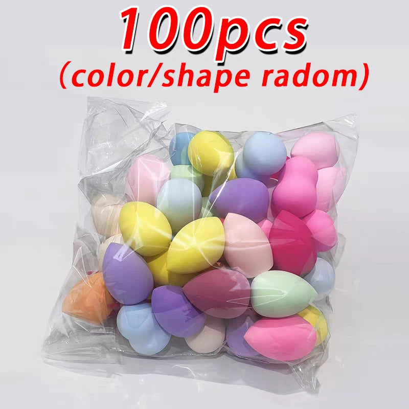 100pcs Cosmetic Puff for Blending Foundation Powder Mini Makeup Sponge Dry Wet Use Face Puffs Powder Eggs Gourd Water Drop Tool