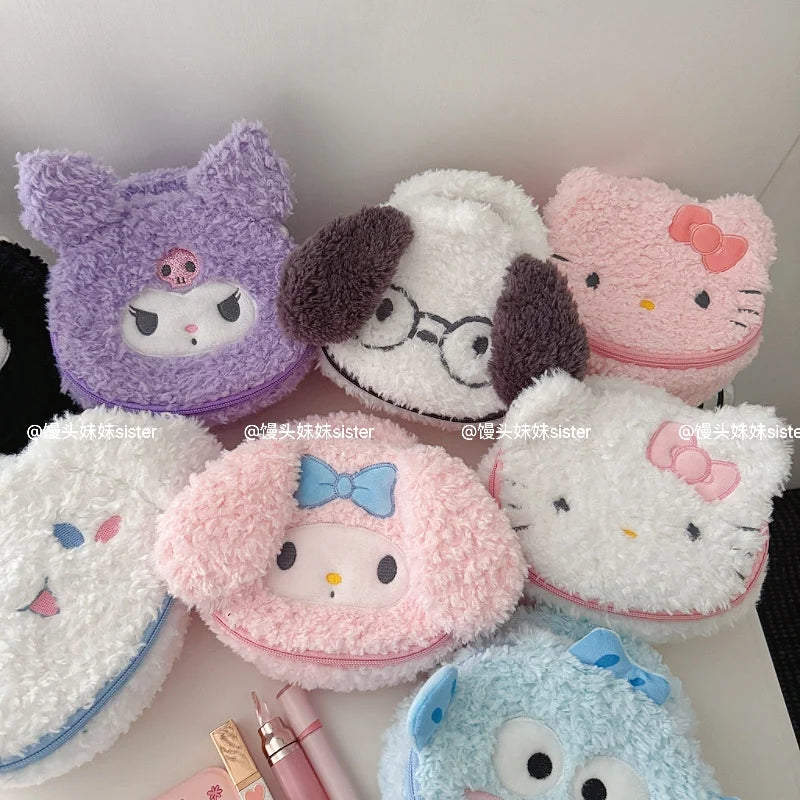 Large Capacity Cosmetics Storage Bag Kuromi My Melody Hello Kitty Cartoon Plush Bag Makeup Bag Travel Storage Bag Gifts Girl