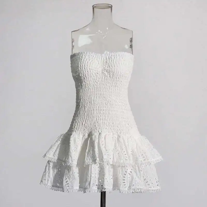 Luxury Embroidery Print Short Dresses Women 2025 Summer Holiday Stretchy Corset Bustier Ruffle Cake Dress Elegant Party Vestidos