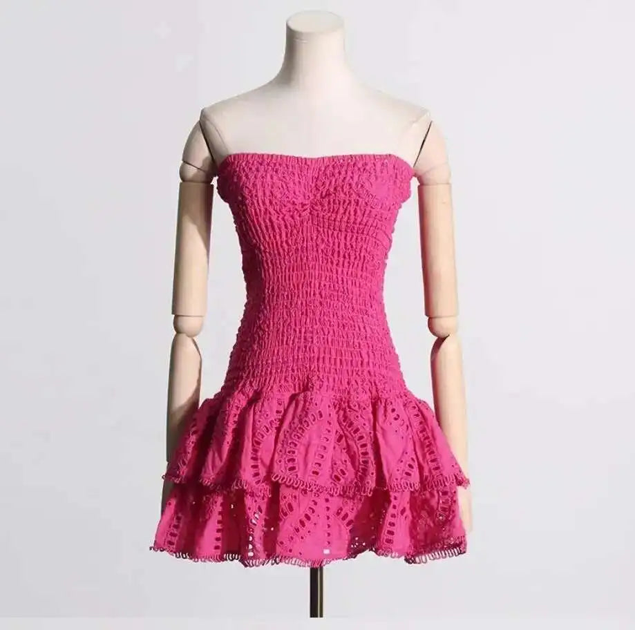 Luxury Embroidery Print Short Dresses Women 2025 Summer Holiday Stretchy Corset Bustier Ruffle Cake Dress Elegant Party Vestidos