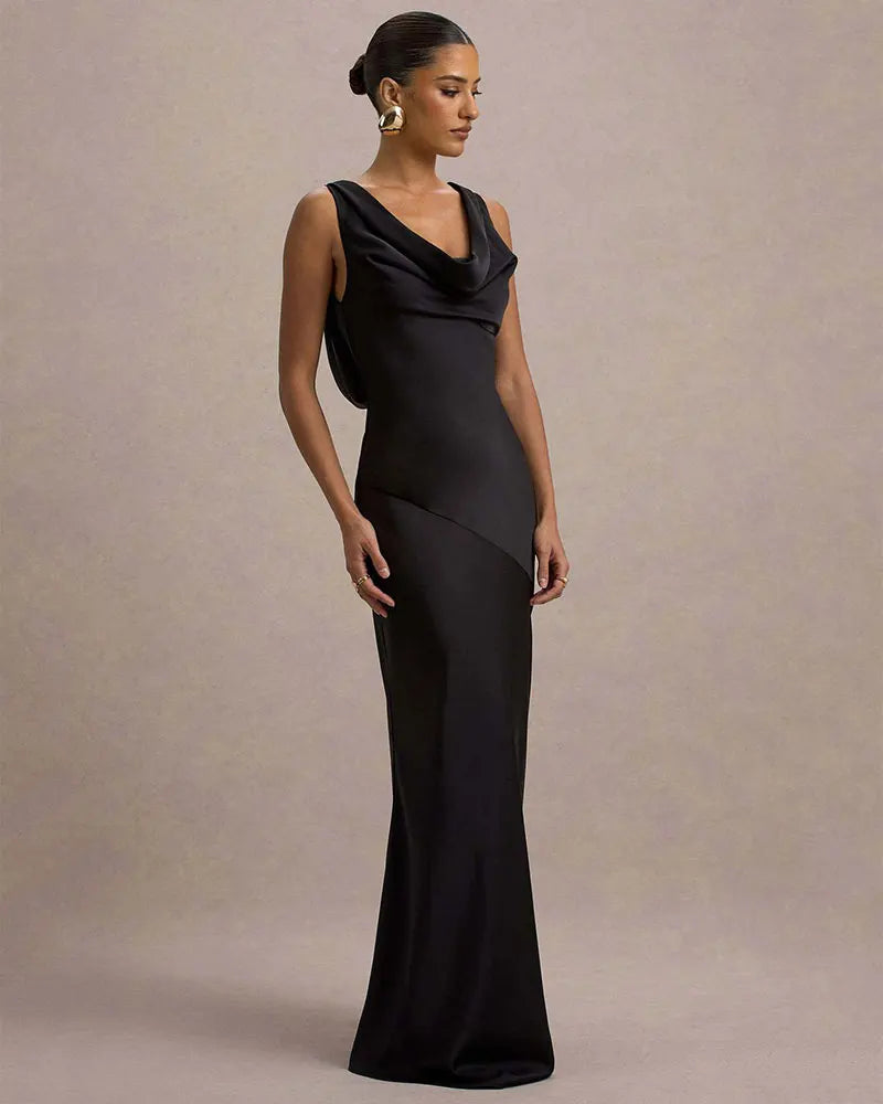 GACVGA Satin Elegant Maxi Evening Dress Women Sleeveless Slim Robe Gowns Sexy Bodycon Club Party Long Dresses Vestido