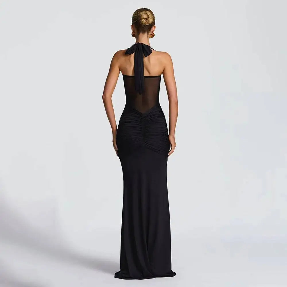 Giyu Sexy Evening Club Party Dresses 2025 Women Summer See Through Mesh Maxi Long Dress Bodycon Draped Ruched Mermaid Robe