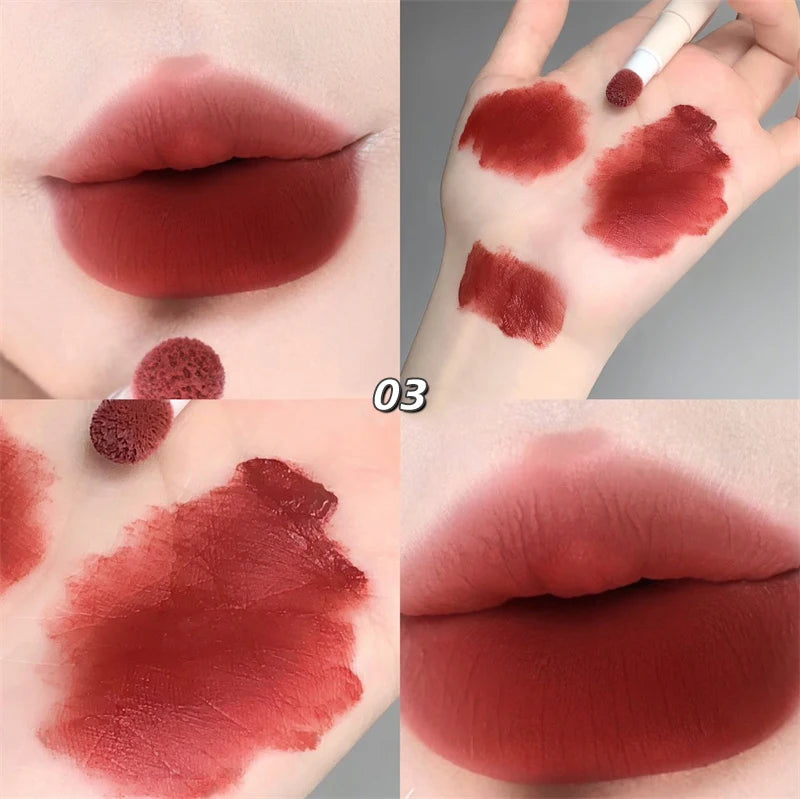 Korea Fluffy Velvet Soft Lip Glaze Liquid Lipstick Cream Matte Rose Red Pigment Waterproof Long Lasting Dye Cheek Woman Makeup