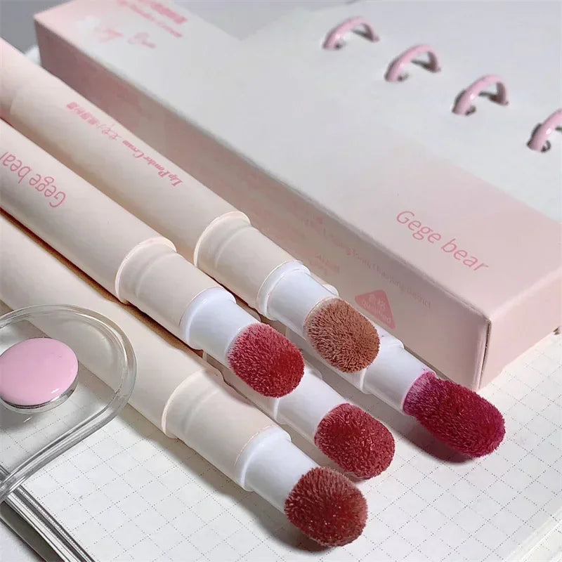 Korea Fluffy Velvet Soft Lip Glaze Liquid Lipstick Cream Matte Rose Red Pigment Waterproof Long Lasting Dye Cheek Woman Makeup