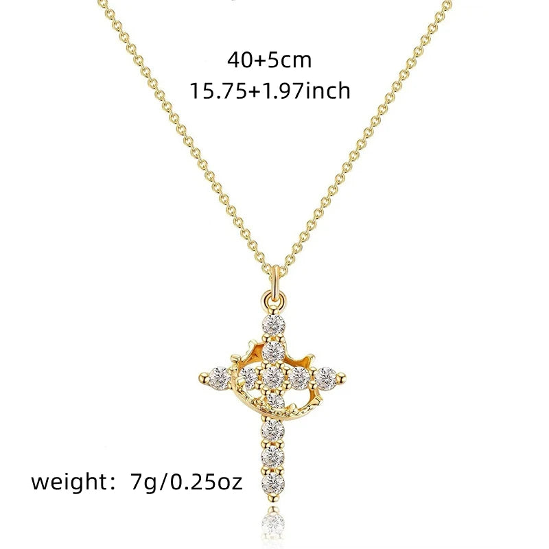 Stainless Steel Chain Copper Cross Pendant Necklace for Women Luxury Zircon Cross Rotatable Crown Necklace Jewelry Drop Shipping