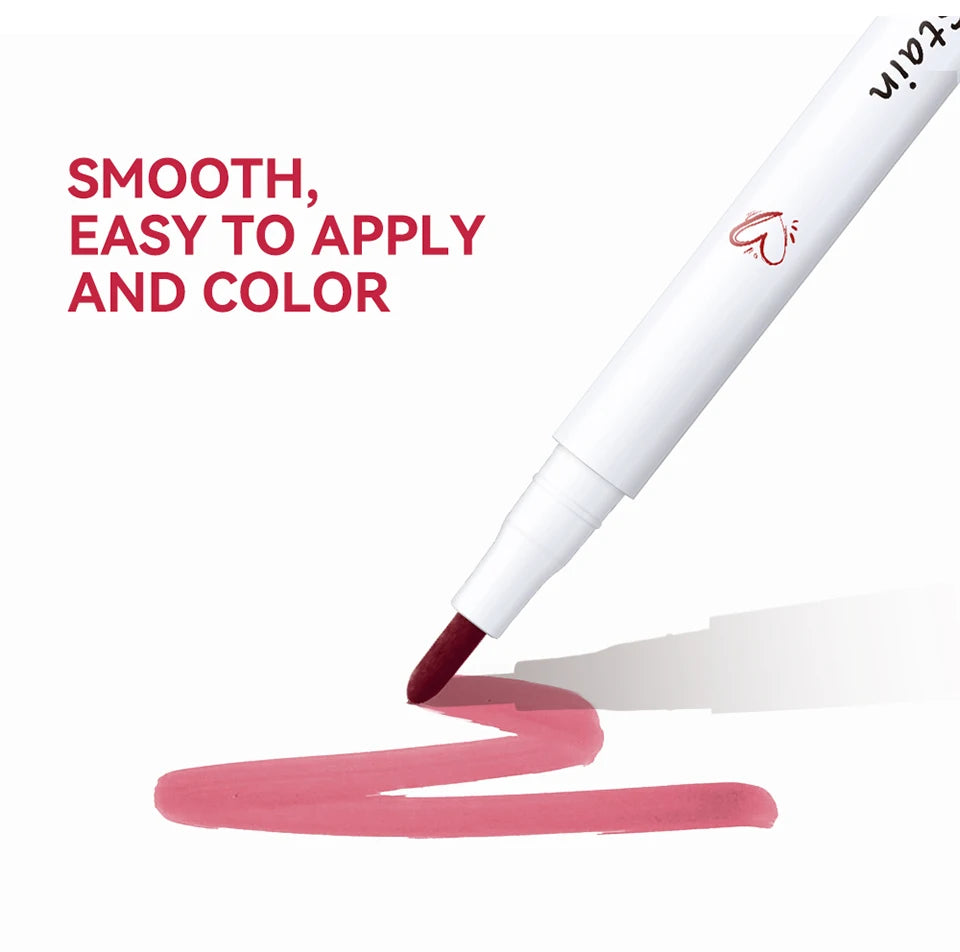 Long-lasting Lip Contour Lip Stain 2 In 1 Smudge-proof Lip Liner Pencil Ultra Pigmented Dual-Sided Design Non-Stick Cup Makeup