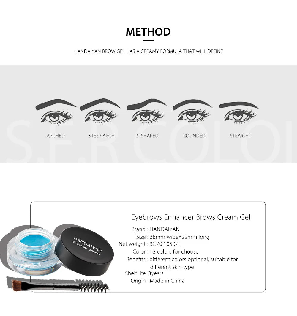 HANDAIYAN 12 Color Waterproof Eyebrow Cream Professional Eyeliner Eyebrow Gel High Brow Tint Black Eye Brow Makeup Tools